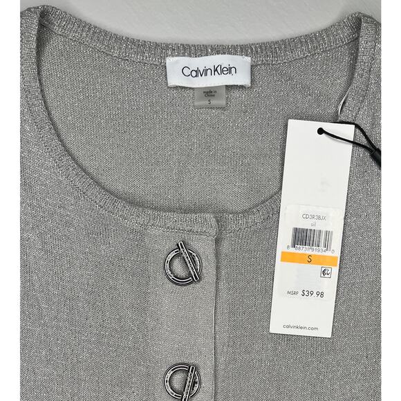 Calvin Klein women’s silver glitter toggle button up cardigan long sleeve NWT S - Picture 6 of 9